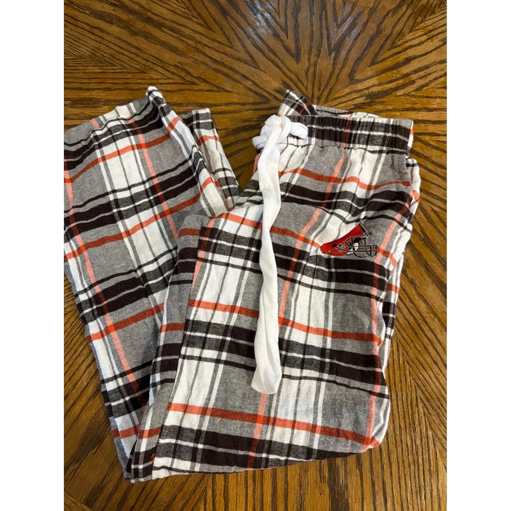 NFL Team Apparel Cleveland Browns Womens Small Plaid Pajama Pants Brown Orange